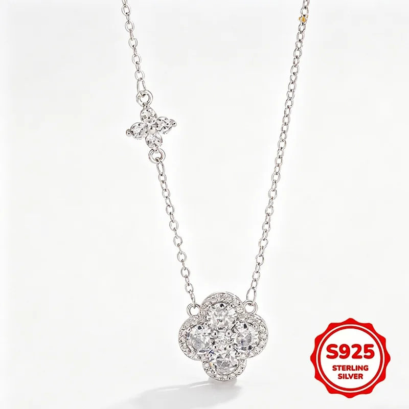 925 sterling silver four-leaf clover pendant necklace for women, delicate jewelry design