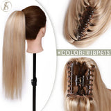 TESS Brazilian human hair claw clip-in ponytail extension, 14–22 inches, natural black and blonde hues