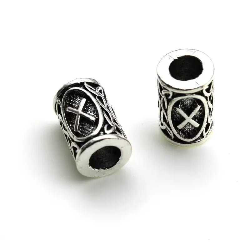 10Pcs/Lot Viking Rune Beads Alloy Tube Spacer Beads Hair Braid Beard Dreadlock Beads Knife Beads Pendant for DIY Jewelry Making