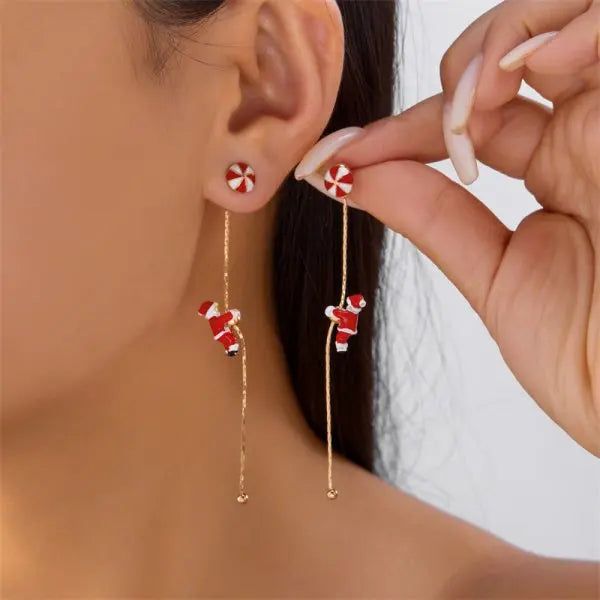 Creative Christmas Grandpa and Grandma Zircon Stud Earrings For Women White Pearl Crystal Snowman Elk Earring New Year Jewelry