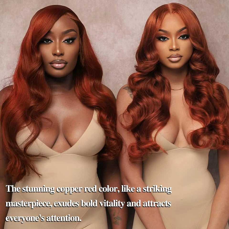 Reddish Brown Body Wave Human Hair Bundles with 4x4 HD Lace Closure Free Part Color #33 Brazilian Raw Hair Copper Red Wavy Color