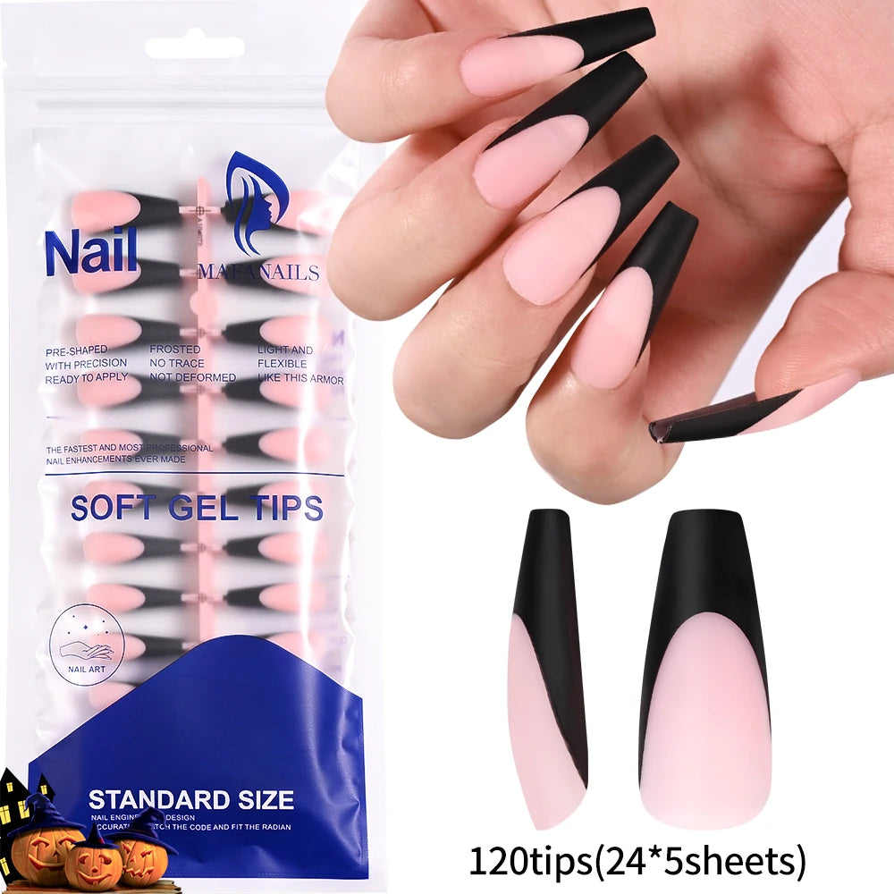 HSF Marketplace medium-long square acrylic French press-on false nails, full-cover mixed-size set for women