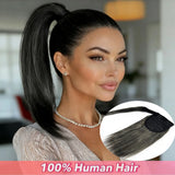 Straight Grandma Gray Ponytail Extension Hairpieces 100% Human Hair for Women Daily Wear  Natural Pony Tail Wrap Around Clip in