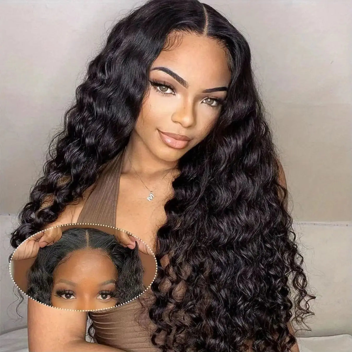 34-inch HSF Marketplace human hair deep wave lace front wig with pre-plucked natural hairline and 5x5 HD closure