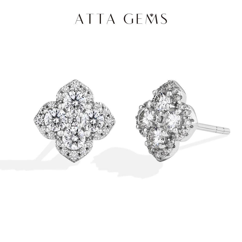 Full moissanite diamond earrings, D VVS1, in 18k gold-plated S925 sterling silver for women