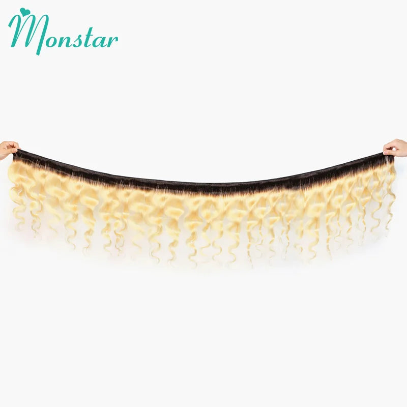 Monstar 1B 613 Blonde Ombre Bundles Brazilian Weave with 4x4 Closure 2/3/4 Bundles 8 - 32 Inch Remy Body Wave Hair with Closure