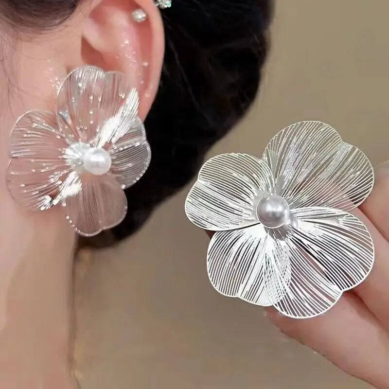 Trendy flower drop earrings with long tassels and rhinestones by HSF Marketplace