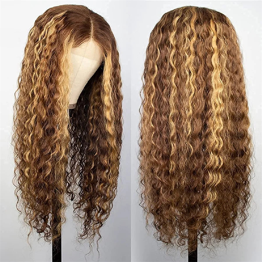 36 Inch P4/27 Honey Blonde Highlight Deep Wave Lace Frontal Wig 200 Density 13x4 13x6 HD Transparent Lace Brazilian Colored Human Hair Pre Plucked Natural Hairline For Women