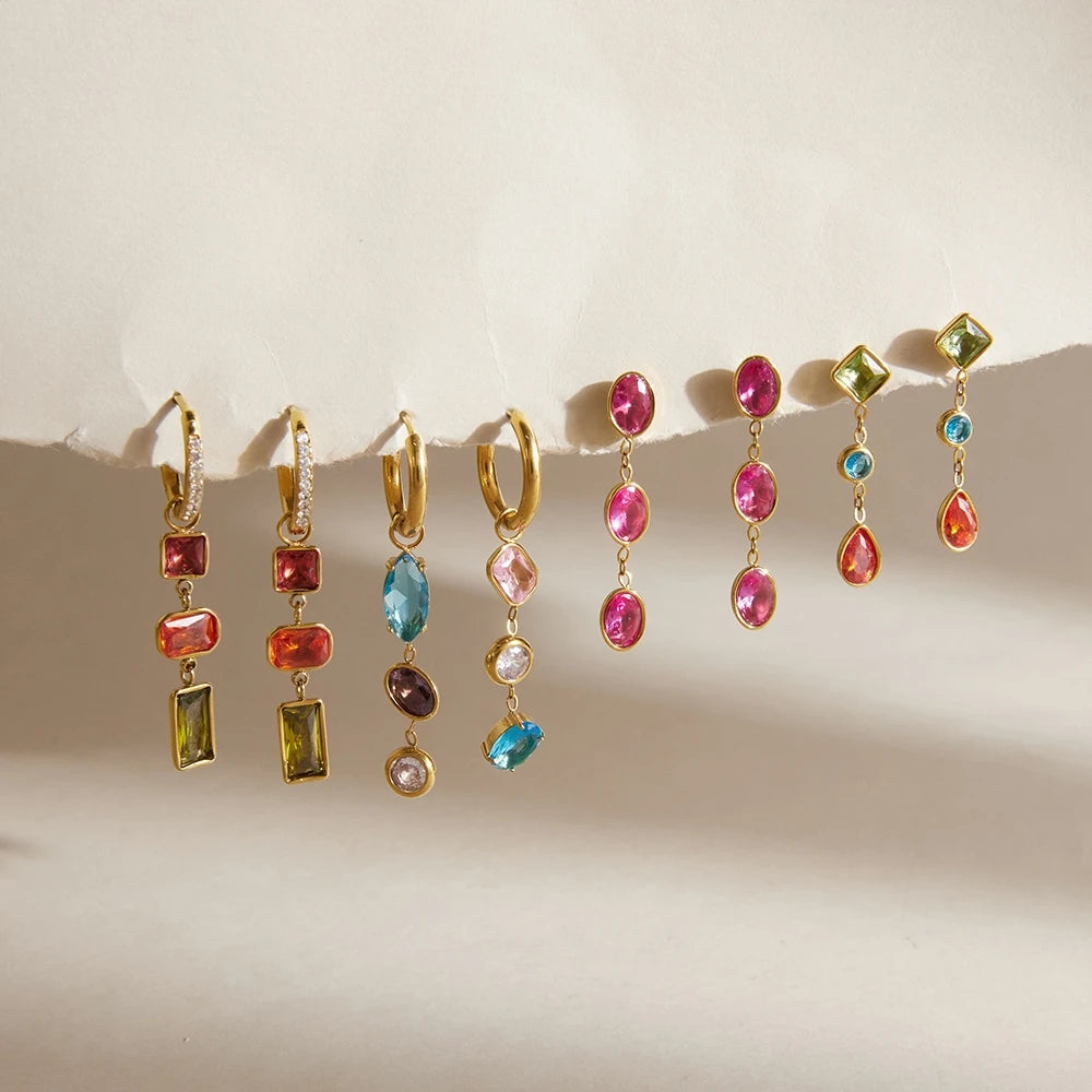 Multicolor geometric drop earrings in 18K gold plating by HSF Marketplace