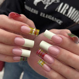 24-piece Sweet Punk pink and black French polka dot striped long coffin press-on false nails by HSF Marketplace