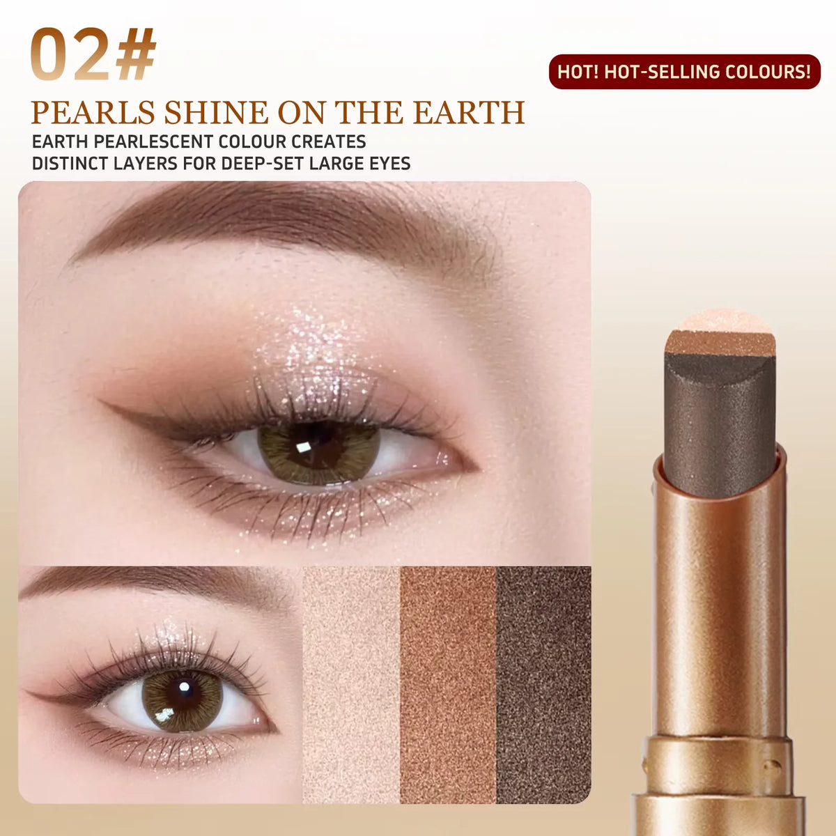 3-color eyeshadow stick makeup pencil by HSF, blendable waterproof formula with highly pigmented shades