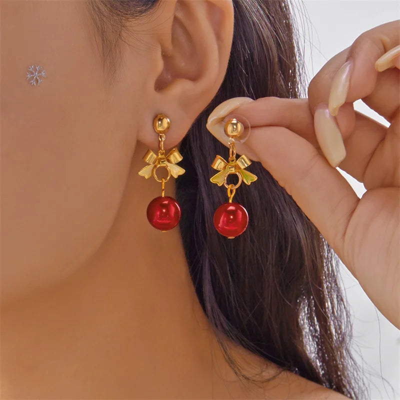 HSF Marketplace trendy Christmas asymmetrical dangle earrings for women, festive holiday jewelry pair