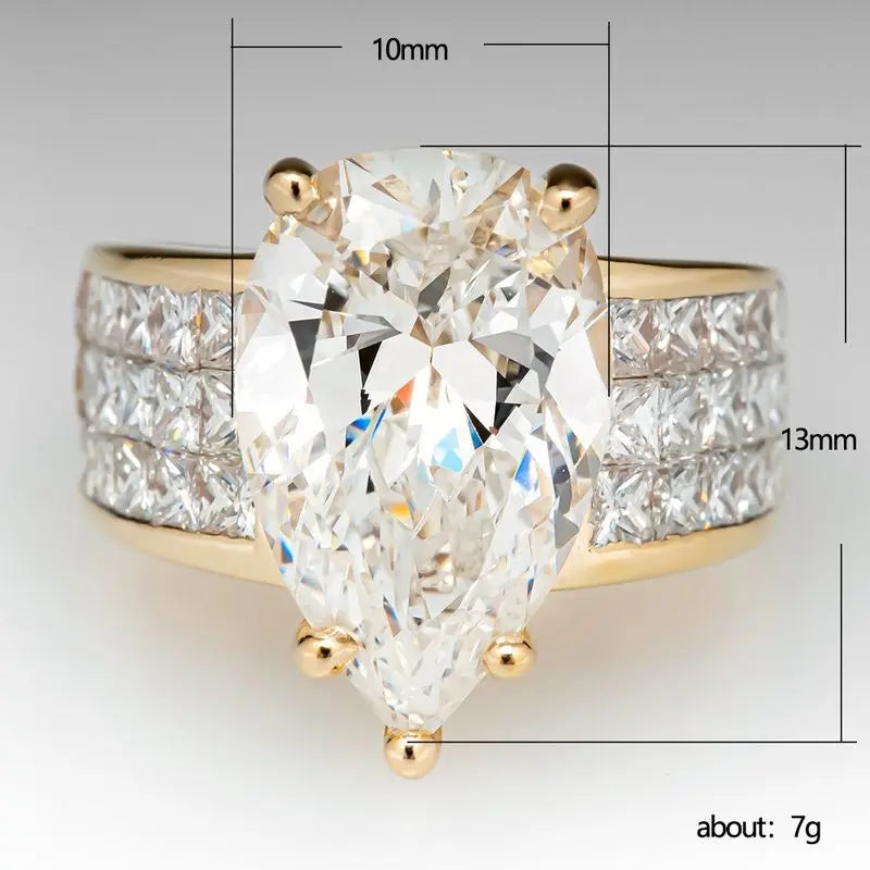 925 Sterling Silver Luxury Gold Color Water Drop CZ Wedding Rings for Women Brilliant White Cubic Zirconia Engagement Jewelry