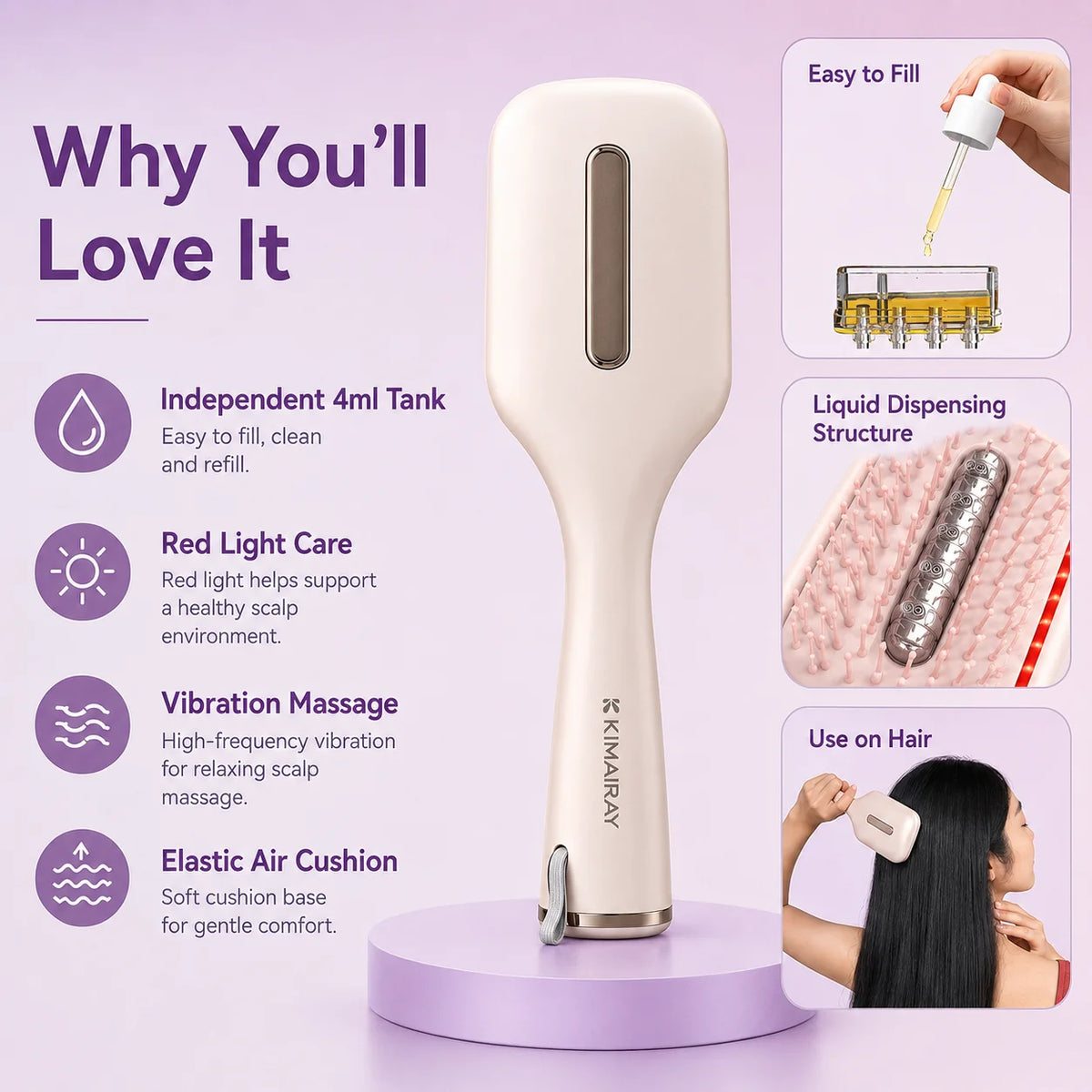 Electric Massager Brush Red Light Vibration Hair Massage Comb Air Cushion Portable Head Care Tool Relaxing Hair Care Device
