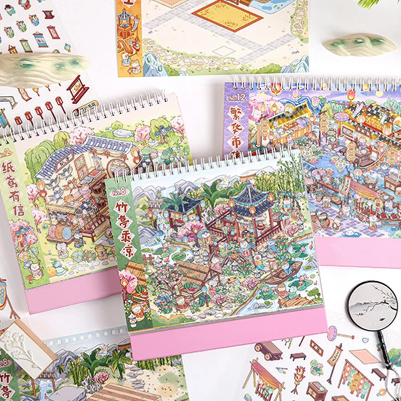 Chinese style miniature scene stickers for 3D fairy gardens, HSF Marketplace sticker therapy set