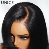 Layered human hair bob wig with side-swept bangs for a natural, effortless style