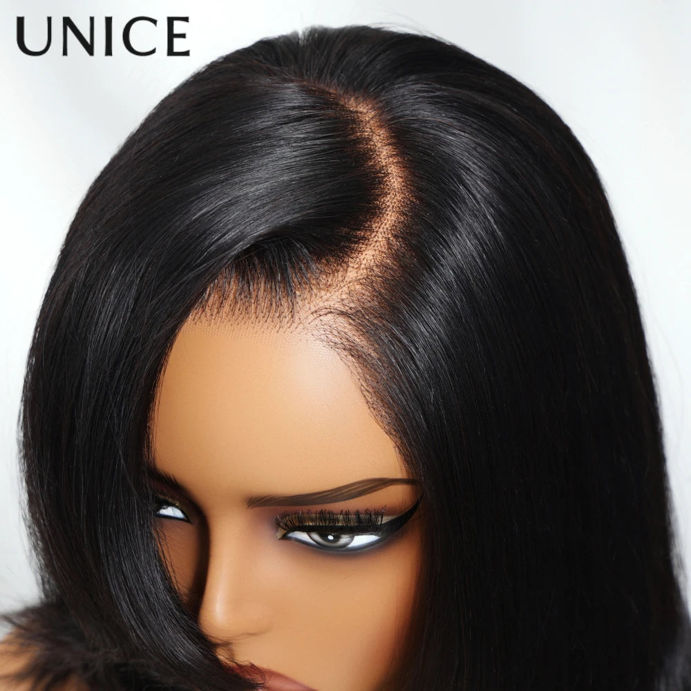 Layered human hair bob wig with side-swept bangs for a natural, effortless style