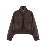Women's slim warm autumn jacket with big pockets, street chic style and elegant design by HSF Marketplace