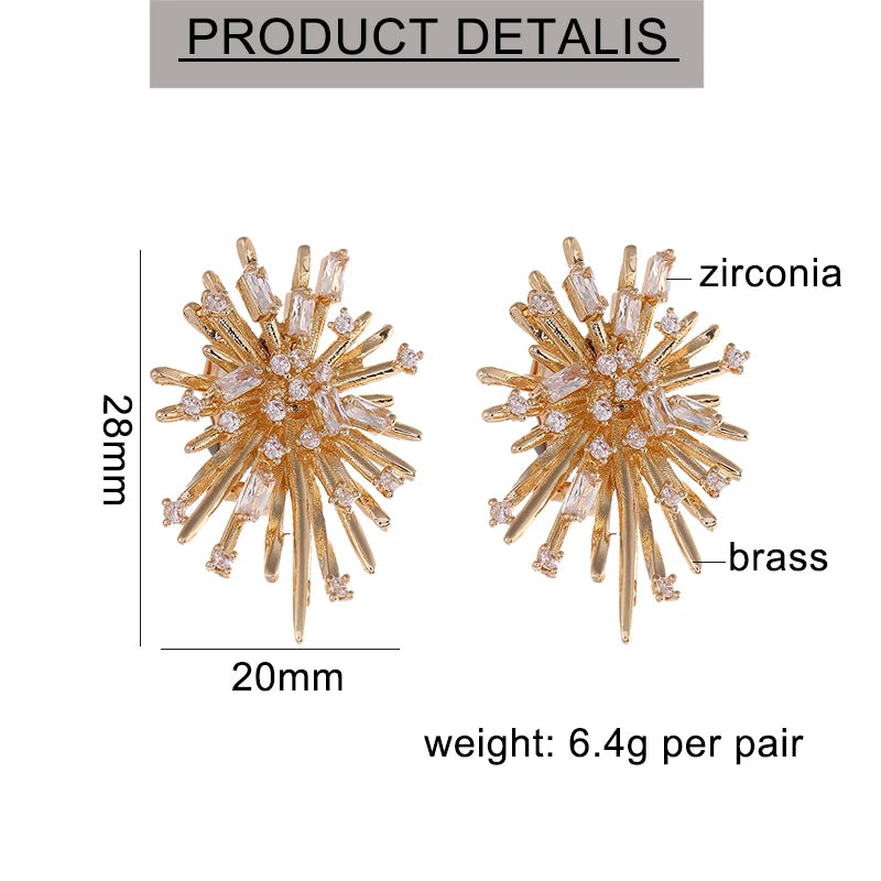 Fashion Korean Personality Firework flowers Clip on Earrings Without Piercing Brass Inlaid Zirconia Earrings for women Jewelry