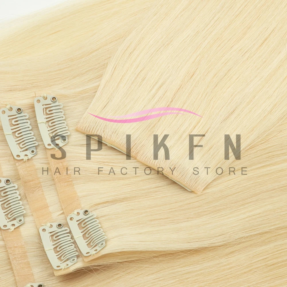 Chocolate brown straight invisible PU clip-in human hair extensions, 7-piece set, 100–120g Remy hair