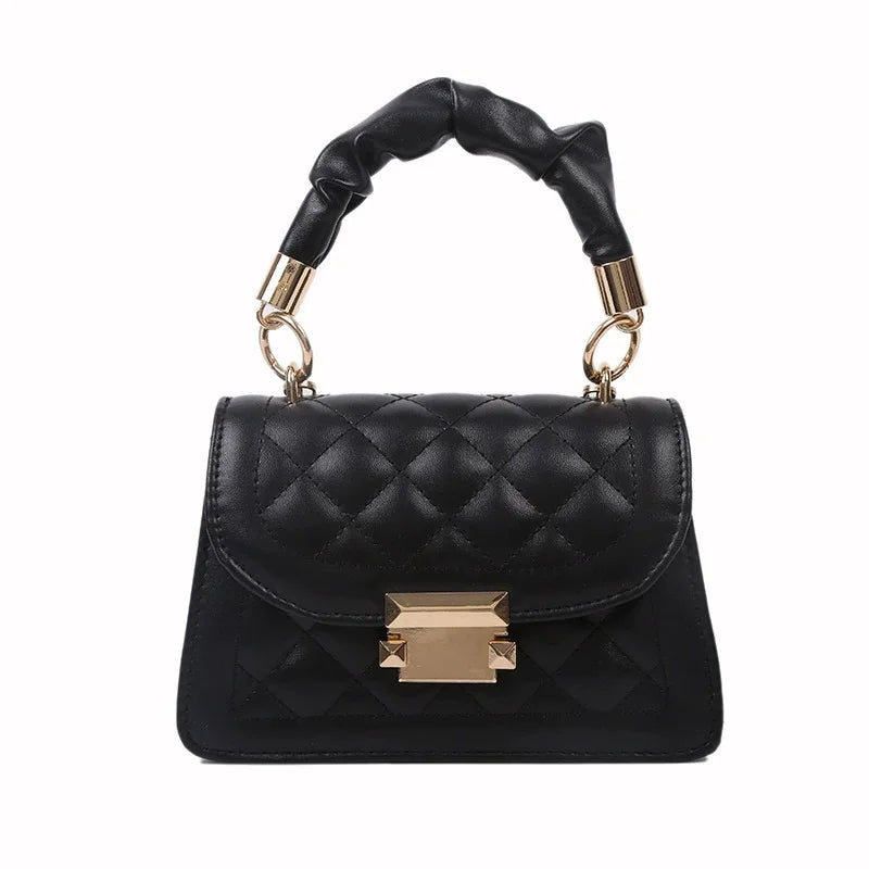 Luxury black PU leather underarm handbag for women, small clutch style with shoulder strap and stylish design.
