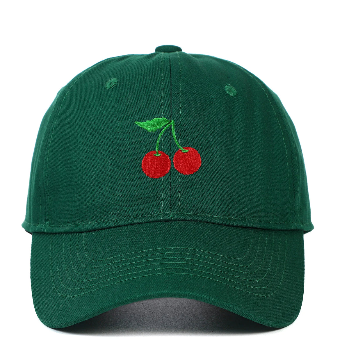 Cherry embroidery duckbill baseball soft top hat for women, outdoor travel sunshade hat
