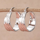 Silver plated hammered hoop earrings for women by HSF Marketplace