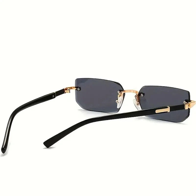 Rimless rectangular sunglasses from HSF Marketplace with small square shape, stylish sun shades for women and men, summer travel accessory