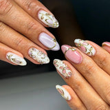 24-piece Y2K star press-on false nails with blue gradient French tips and gold moon designs, almond shape