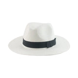 Women's black ribbon Panama straw hat by HSF Marketplace for spring and summer sun protection