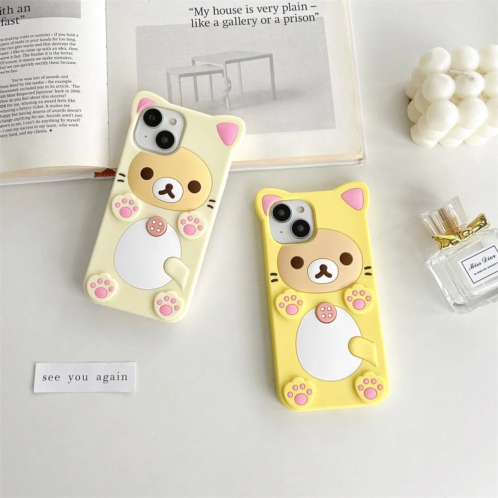 Rilakkuma Bear iPhone 17 Pro Max case, soft silicone cover with cute bear design