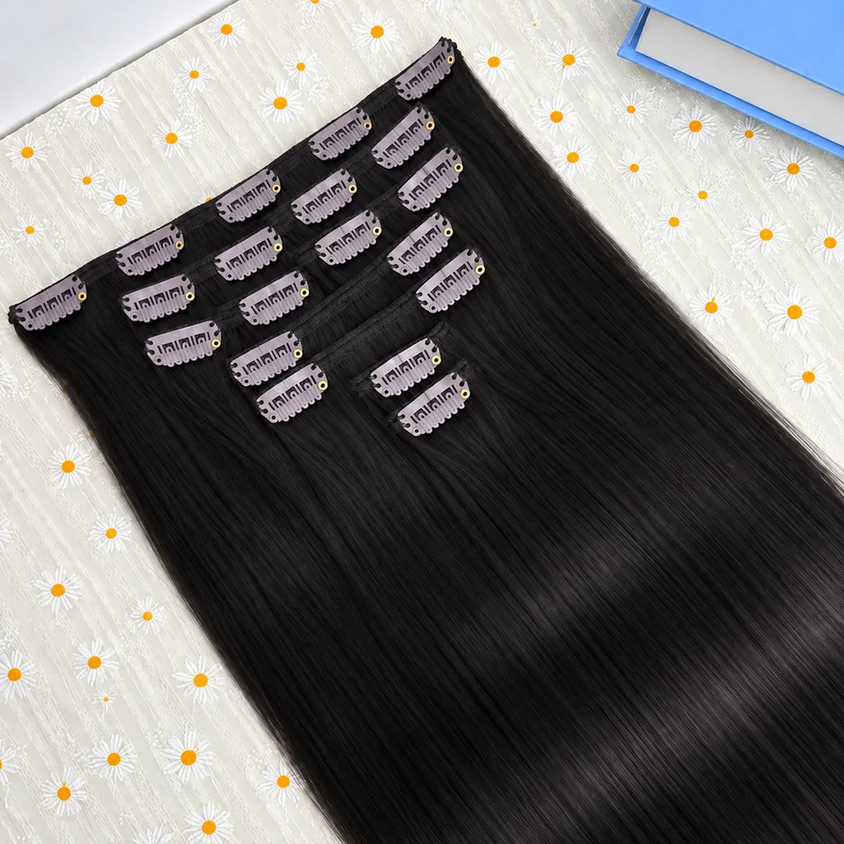 Dark chocolate brown Brazilian human hair clip-in extensions, straight Remy hair, 7-piece set for fuller ends