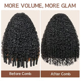Human hair 3-in-1 Burmese kinky curly half wig with adjustable drawstring, seamless flip-over design, ideal for daily wear.