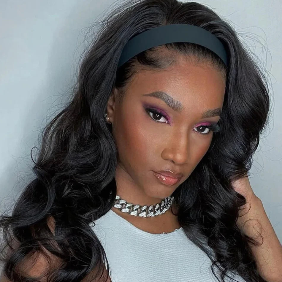 30-inch Brazilian body wave headband wig, 250-density virgin human hair wig for Black women