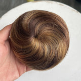Brown blonde 6-inch human hair drawstring bun wig hairpiece for thinner hair