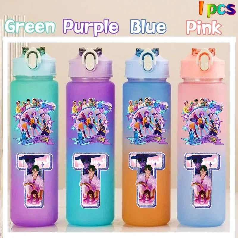 Kpop Demon Hunters 750ml gradient color water cup with straw by HSF Marketplace