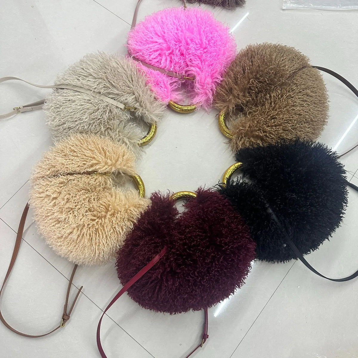 Spice Girl solid color plush women's shoulder handbag with furry handle, casual versatile handbag for women, HSF Marketplace