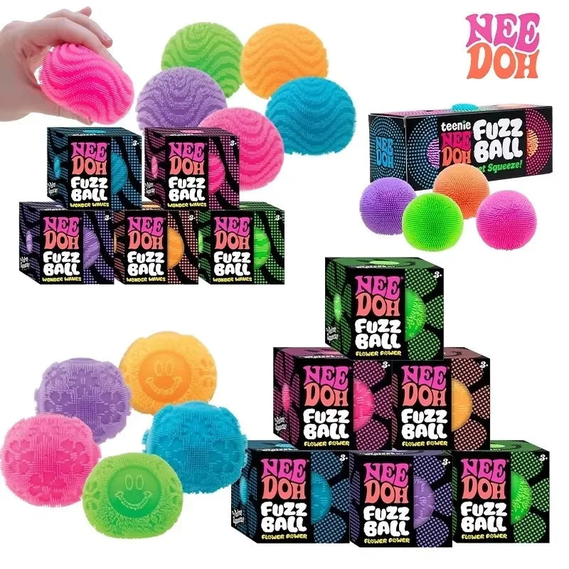 2026 New Model NeeDoh Fuzz Ball Wonder Waves Sensory Squeeze Toy Textured Stress Relief Fidget Ball for Adults Toy