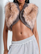Women's fluffy faux fur knitted sleeveless cropped vest by HSF Marketplace, furry waistcoat for autumn and winter outfits
