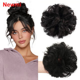 Natural black wavy human hair bun ponytail extension, tousled updo chignon hairpiece for women
