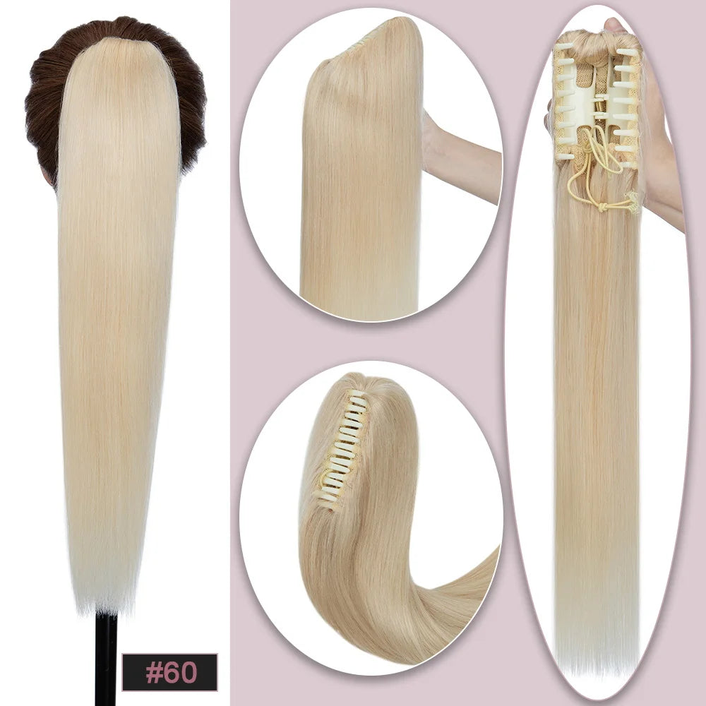 SEGO claw clip straight ponytail extension in blonde brown human hair, 105g–120g for women