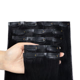 HSF Marketplace invisible PU weft clip-in human hair extensions, 7-piece silk straight set, 12–24 inches