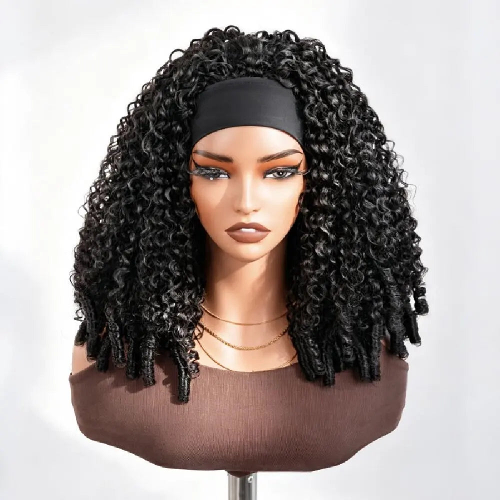 32-inch Burmese curly human hair headband wig, 250% density, natural color, pre-plucked Brazilian wig