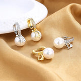 Stainless steel dangle earrings with pearl and zircon accents for women by HSF Marketplace