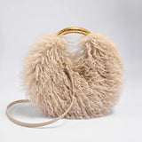 Spice Girl solid color plush women's shoulder bag with an elegant handle, casual furry ladies messenger bag for versatile style.
