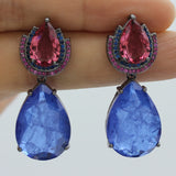 Colorful Purple Green Dangle Earrings for Women Luxury Jewelry Wedding Evening Party Big Drop Earrings Elegant Female Gift