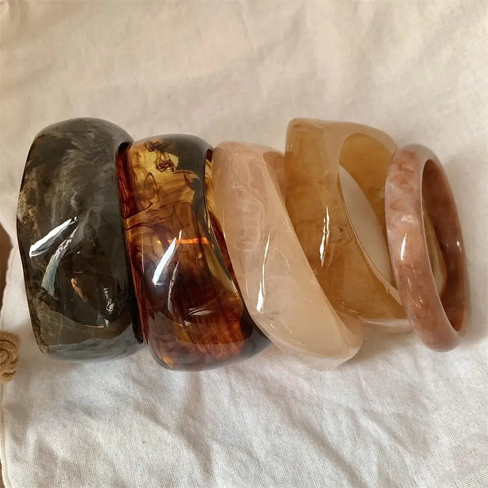 Vintage Wide Geometric Resin Beige Brown Coffee Bangles Irregular Chunky Bracelets Bangle Jewelry Gift for Women Girls