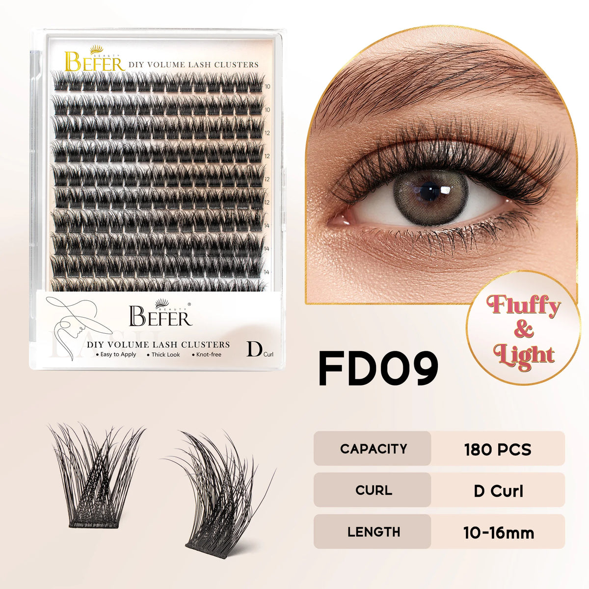 BEFER Cluster Lashes D Curl DIY Eyeslash Extension Manga Lash Cluster Fluffy Volume Individual Natural False Eyelashes Clusters