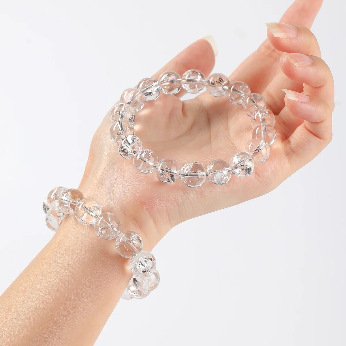 Natural White Azez Quartz Crystal Beaded Bracelet Unisex Elastic Stretch Band Mindfulness Clarity Stone Bracelets Jewelry Gifts
