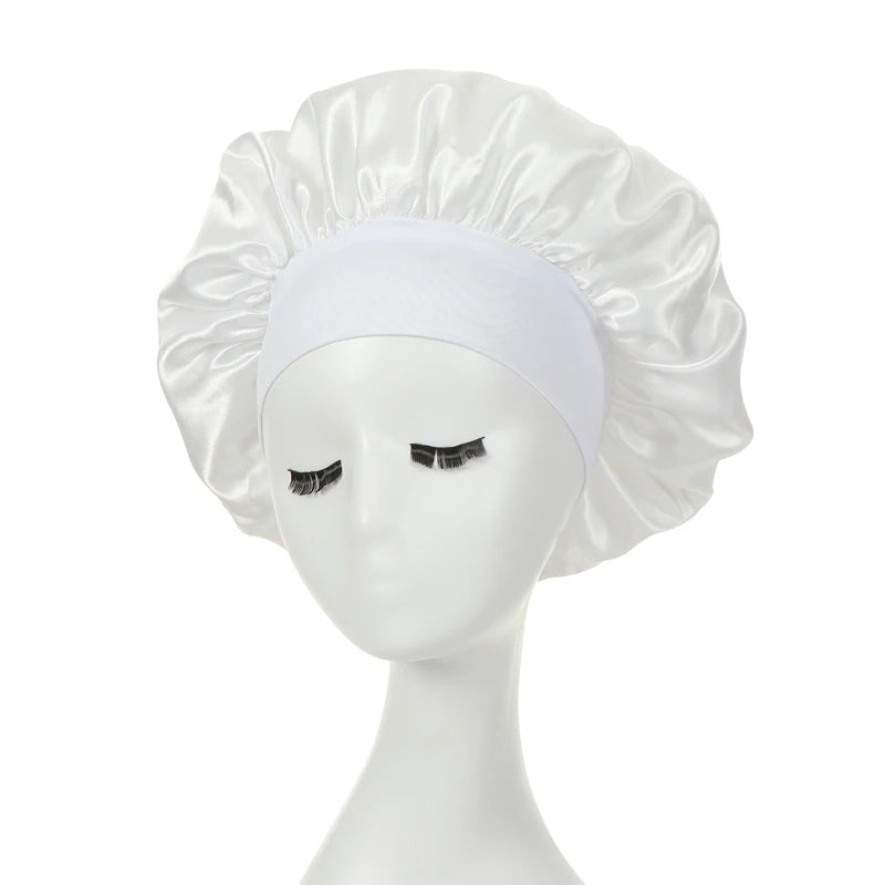 2-pack wide brim satin bonnets with elastic bands for women by HSF Marketplace